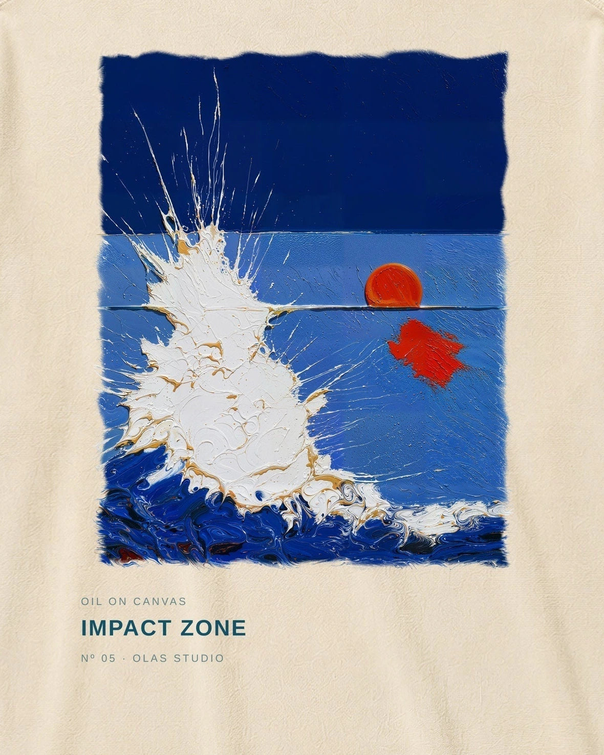 Impact Zone artwork detail: a burst of white spray against deep blue, with a small orange disc and red mark to the right.