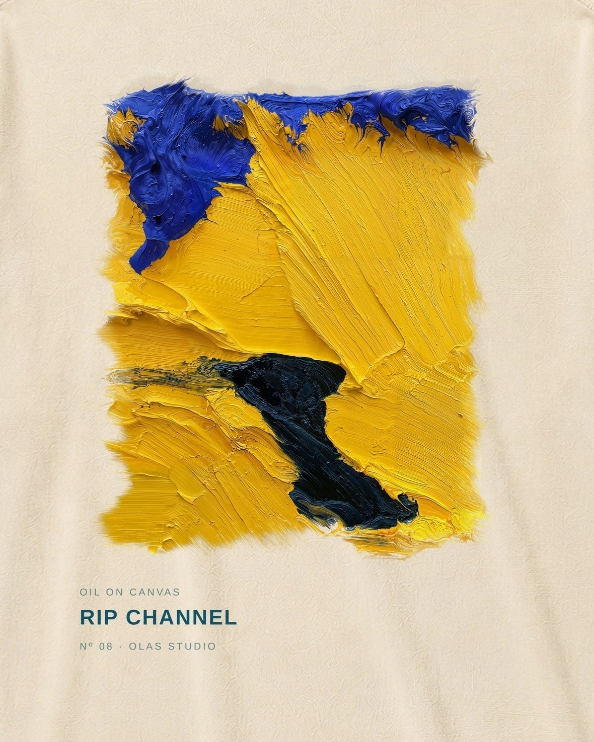 Rip Channel artwork detail: broad yellow strokes cut by a dark navy channel, with violet-blue along the top edge.