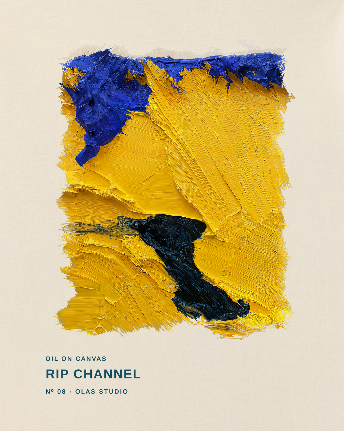 Rip Channel artwork detail: broad yellow strokes cut by a dark navy channel, with violet-blue along the top edge.
