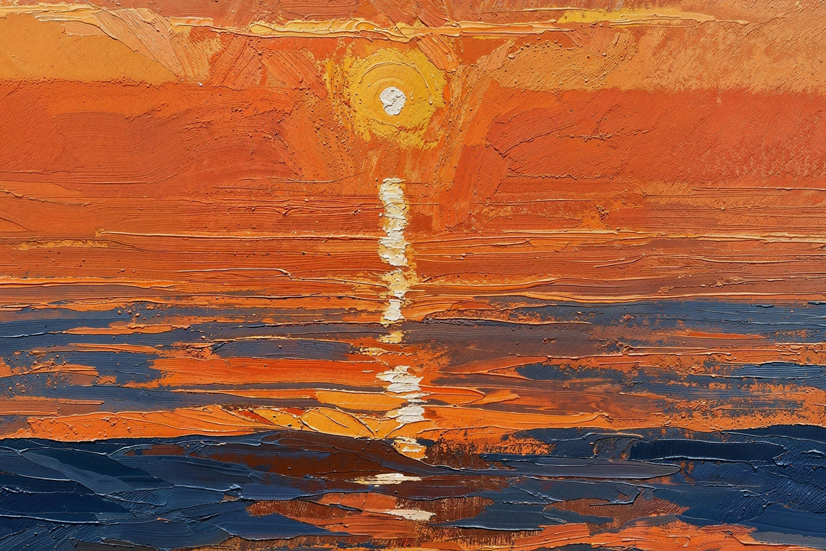 Detail of the Sunken Sun image: burnt orange and navy fields with scraped-looking edges.