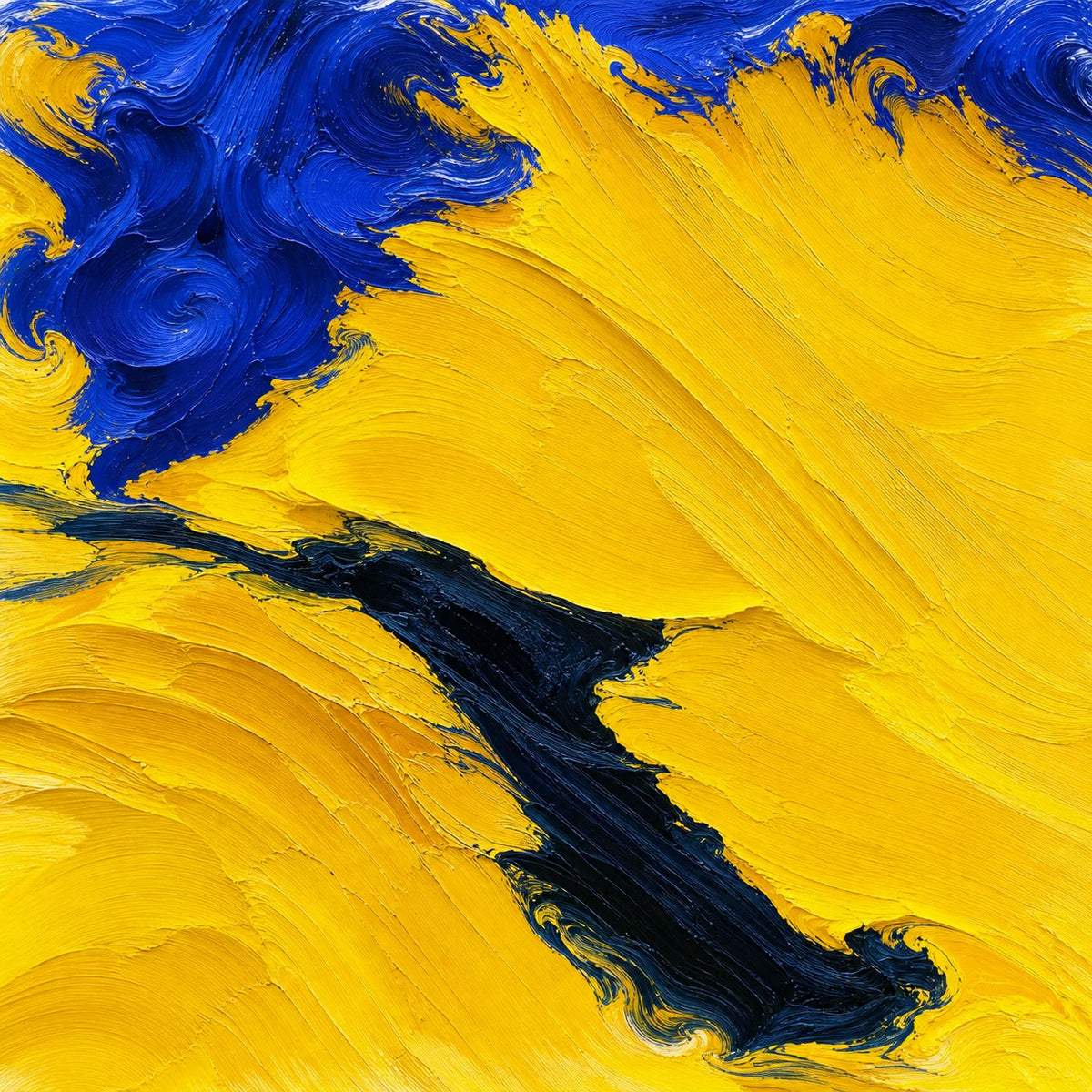 Rip Channel artwork detail: broad yellow strokes cut by a dark navy channel, with violet-blue along the top edge.