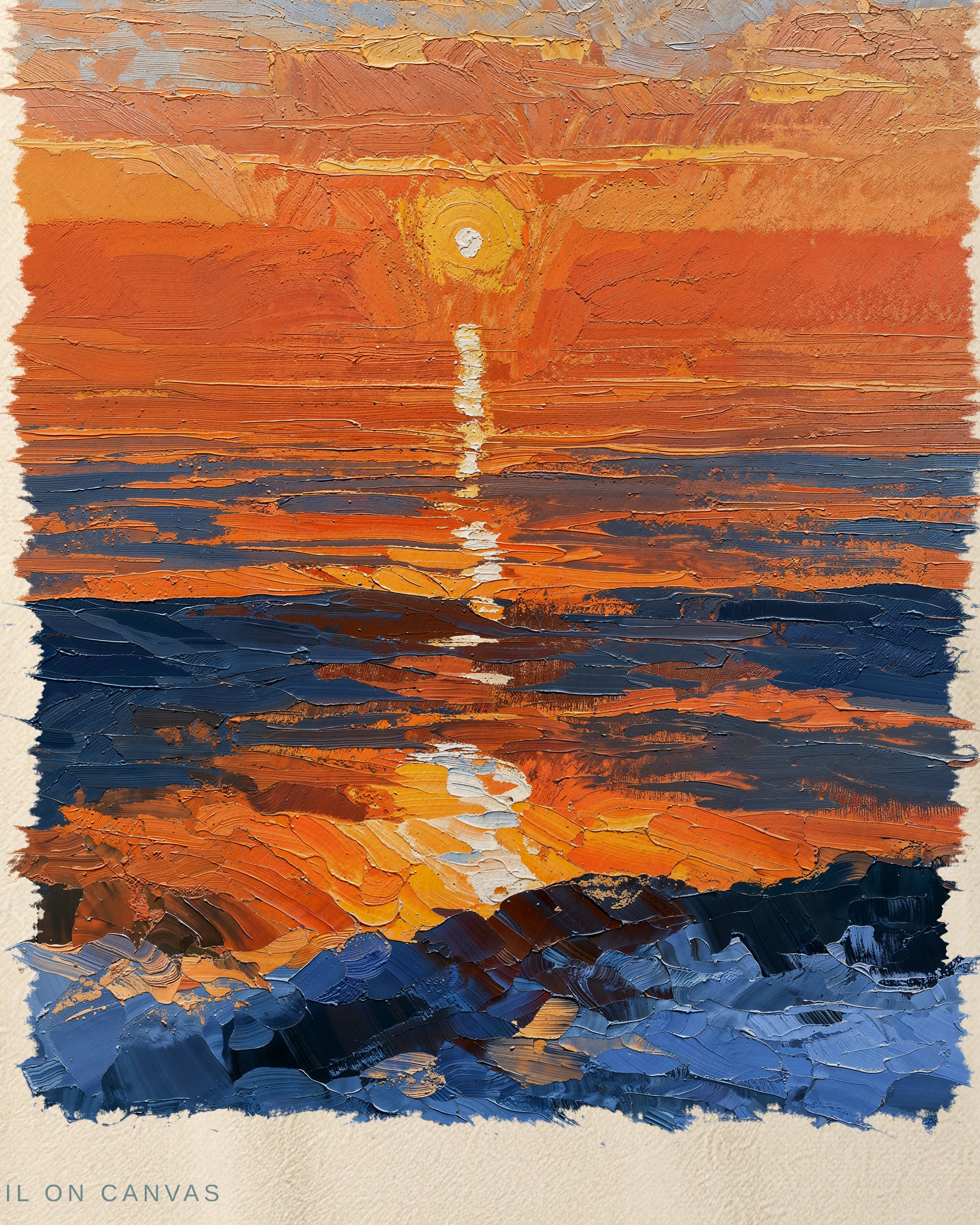 Close-up of the Sunken Sun Nº 01 artwork reproduction on cream heavyweight cotton