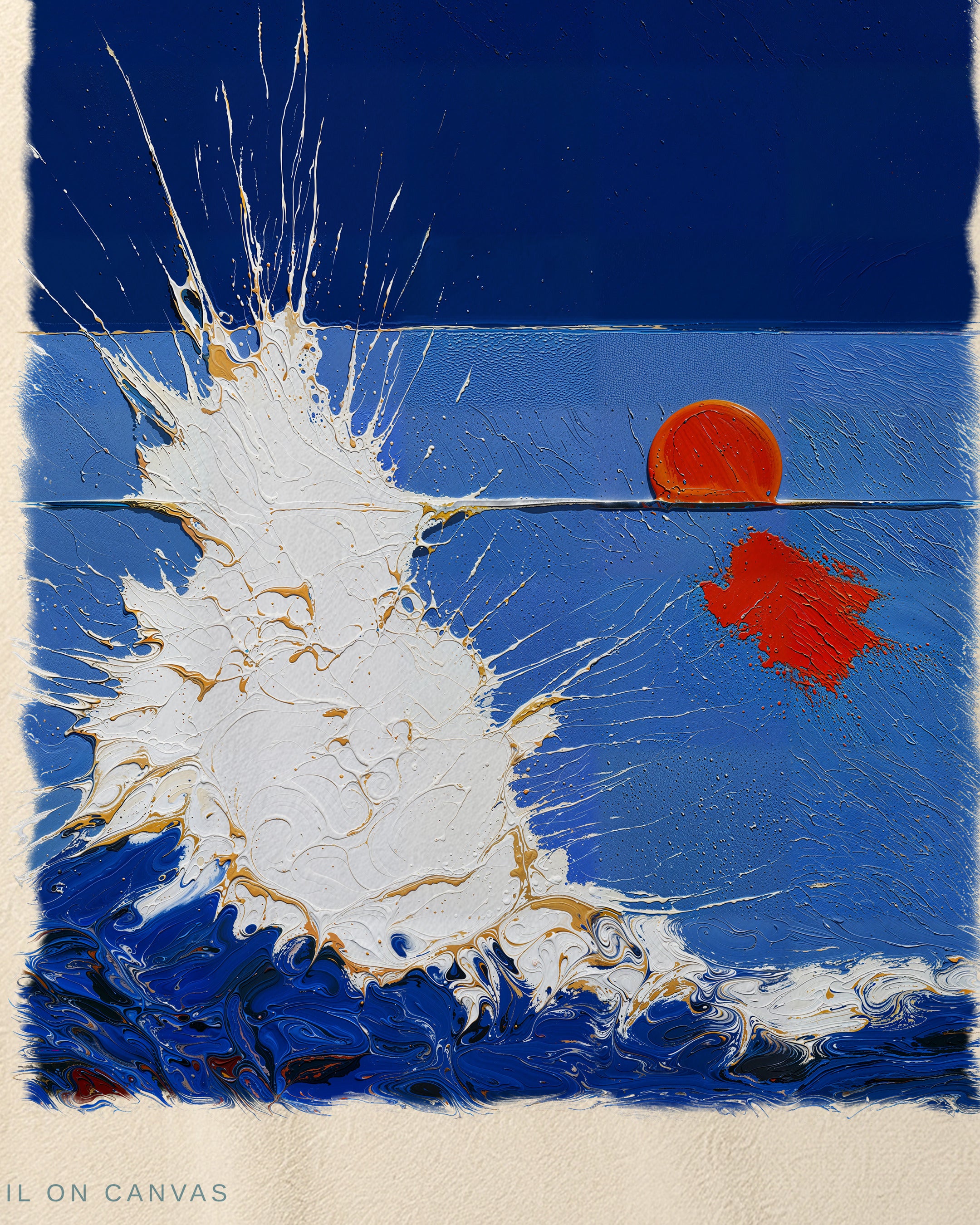 Close-up of the Impact Zone Nº 05 artwork reproduction on cream heavyweight cotton